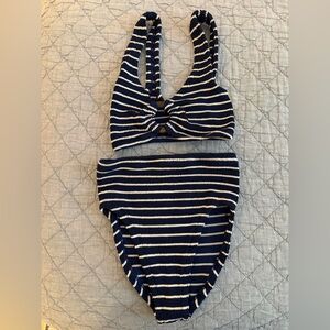 Hunza G Navy and White Striped Two Piece Swimsuit